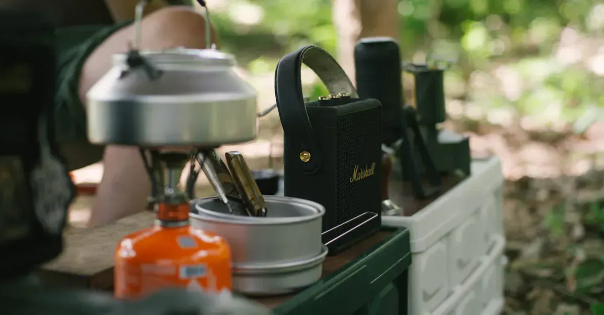 Portable camping power and cooking gear outdoors